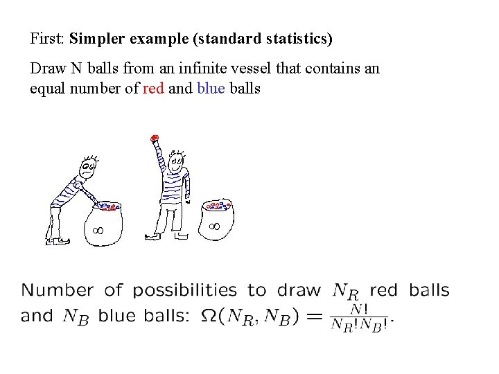 First: Simpler example (standard statistics) Draw N balls from an infinite vessel that contains