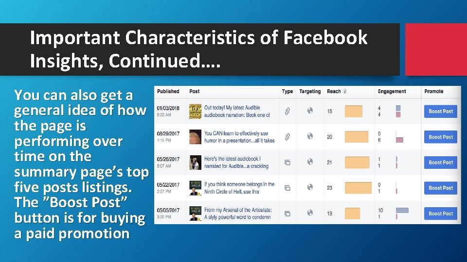 Important Characteristics of Facebook Insights, Continued…. You can also get a general idea of