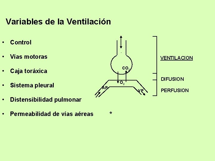 Variables de la Ventilación • Control • Vías motoras VENTILACION CO 2 • Caja