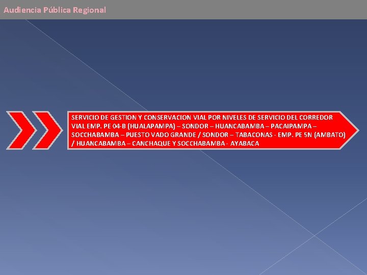 Audiencia Pública Regional SERVICIO DE GESTION Y CONSERVACION VIAL POR NIVELES DE SERVICIO DEL