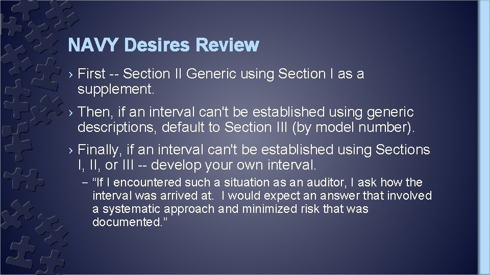 NAVY Desires Review › First -- Section II Generic using Section I as a