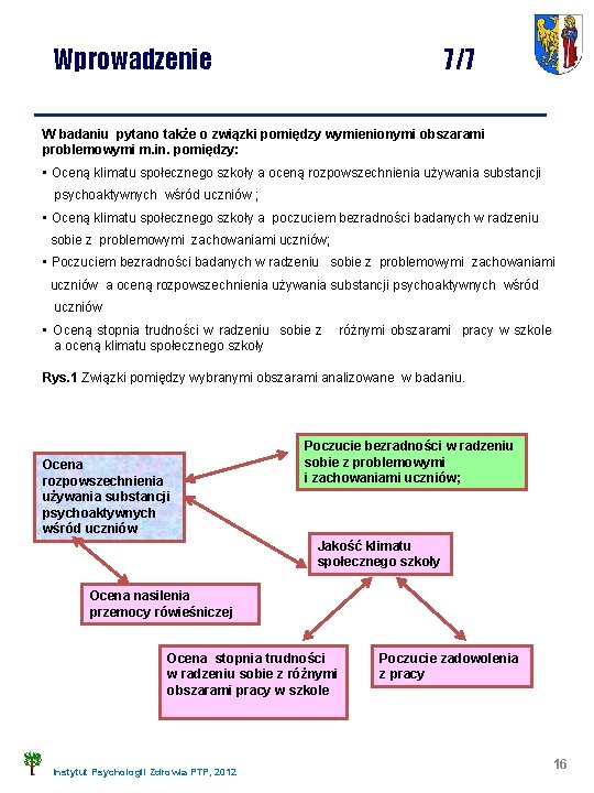 Wprowadzenie 7/7 W badaniu pytano także o związki pomiędzy wymienionymi obszarami problemowymi m. in.