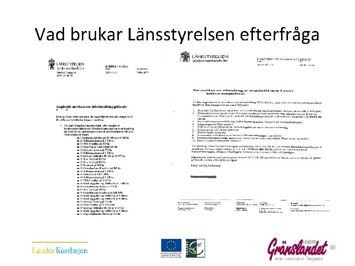 Vad brukar Länsstyrelsen efterfråga 30 