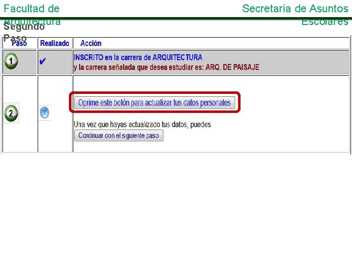 Facultad de Arquitectura Segundo Paso Secretaría de Asuntos Escolares 