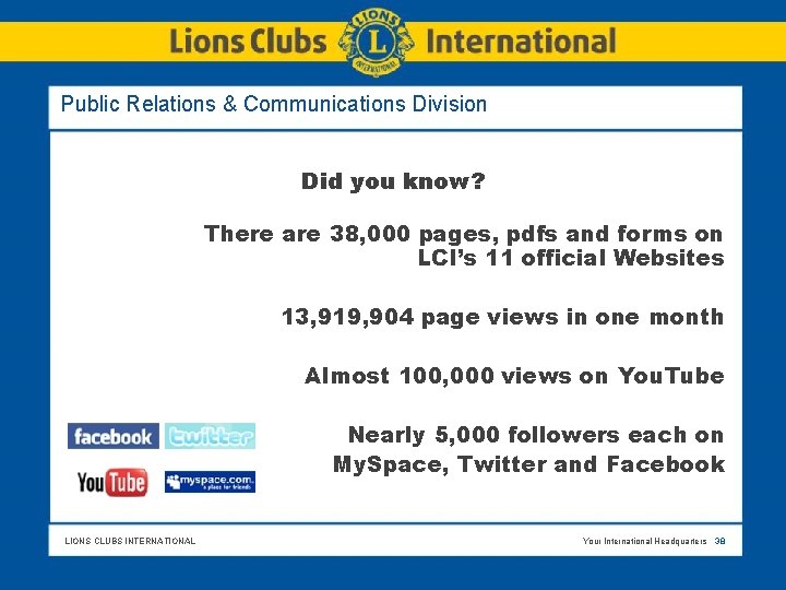 Public Relations & Communications Division Did you know? There are 38, 000 pages, pdfs