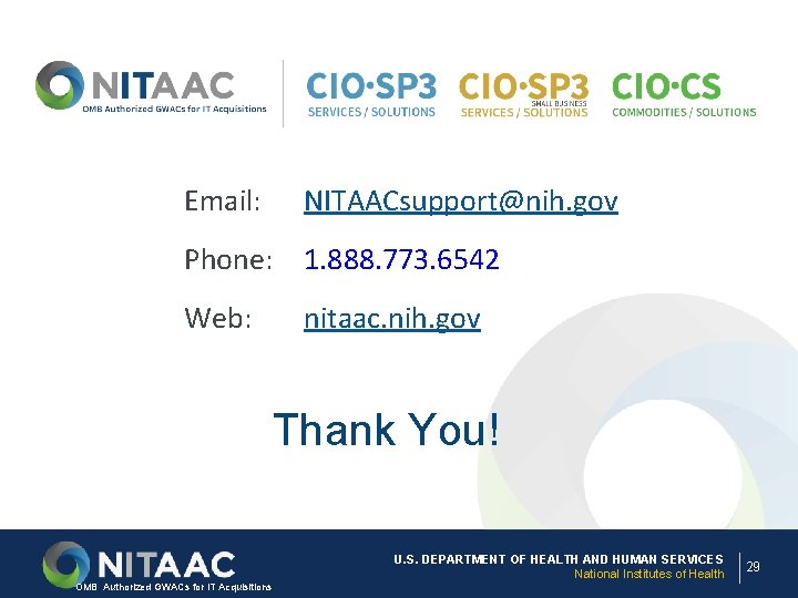 Email: NITAACsupport@nih. gov Phone: 1. 888. 773. 6542 Web: nitaac. nih. gov Thank You!