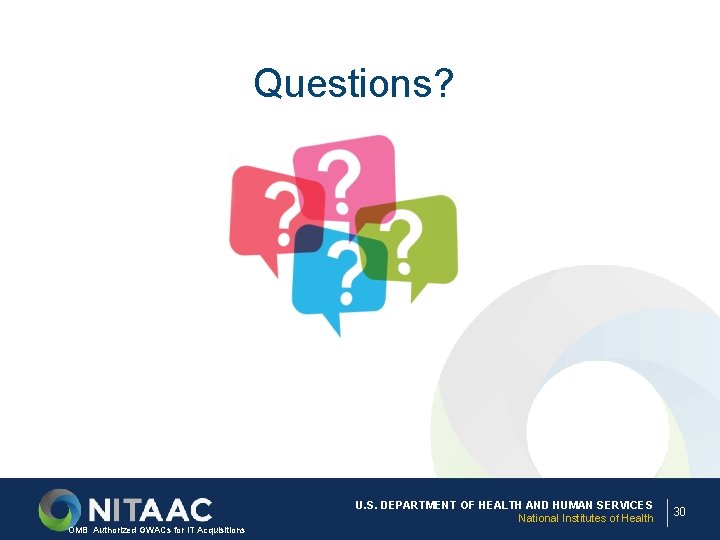 Questions? U. S. DEPARTMENT OF HEALTH AND HUMAN SERVICES National Institutes of Health OMB