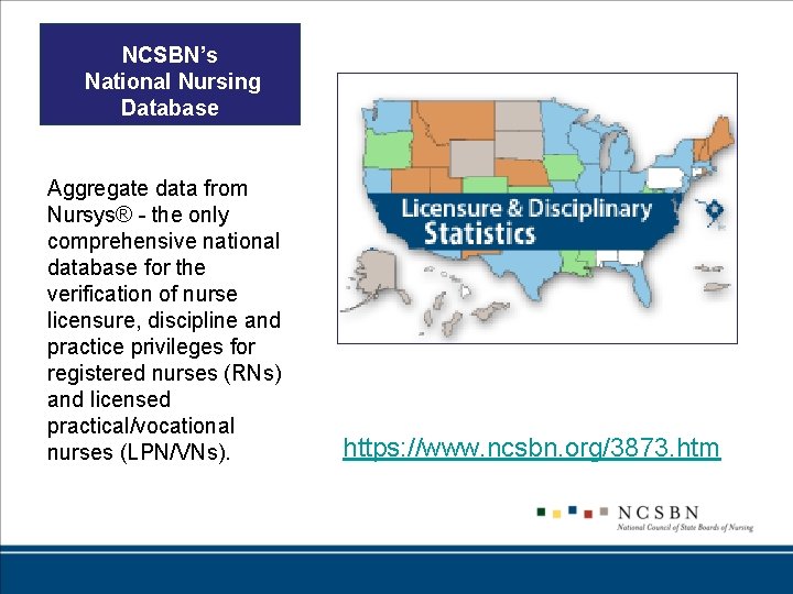 NCSBN’s National Nursing Database Aggregate data from Nursys® - the only comprehensive national database