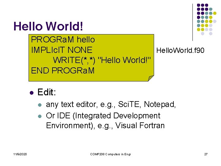 Hello World! PROGRa. M hello IMPLIc. IT NONE Hello. World. f 90 WRITE(*, *) Hello World! PROGRa. M hello IMPLIc. IT NONE Hello. World. f 90 WRITE(*, *)