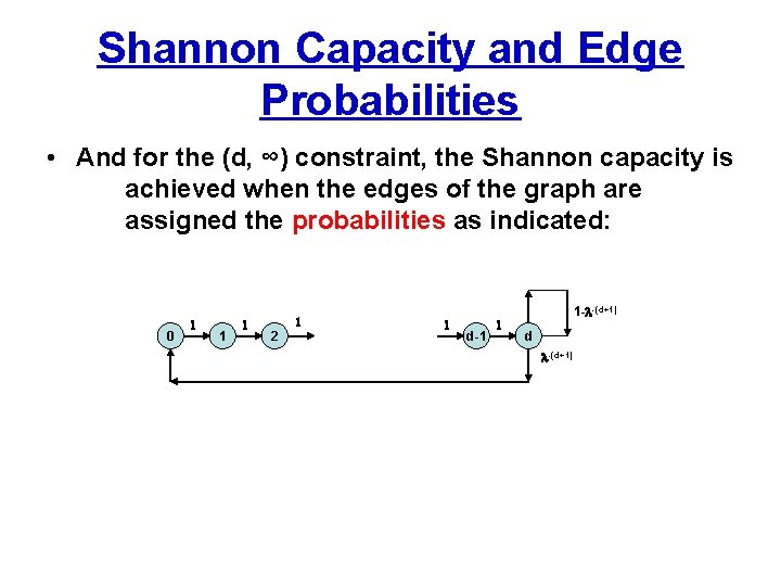 Shannon Capacity and Edge Probabilities • And for the (d, ∞) constraint, the Shannon