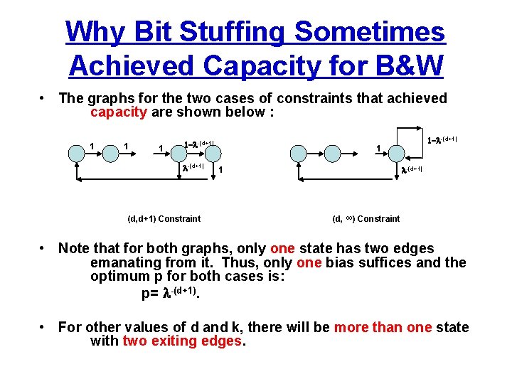 Why Bit Stuffing Sometimes Achieved Capacity for B&W • The graphs for the two