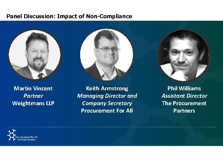 Panel Discussion: Impact of Non-Compliance Martin Vincent Partner Weightmans LLP Keith Armstrong Managing Director