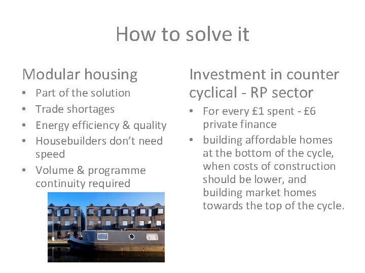 How to solve it Modular housing Part of the solution Trade shortages Energy efficiency