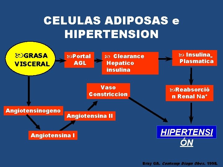 CELULAS ADIPOSAS e HIPERTENSION GRASA VISCERAL Portal AGL Clearance Hepatico insulina Vaso Constriccion Angiotensinogeno