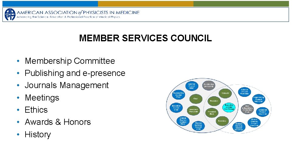 MEMBER SERVICES COUNCIL • • Membership Committee Publishing and e-presence Journals Management Meetings Ethics