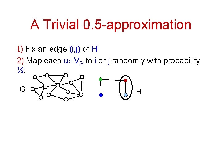 A Trivial 0. 5 -approximation 1) Fix an edge (i, j) of H 2)