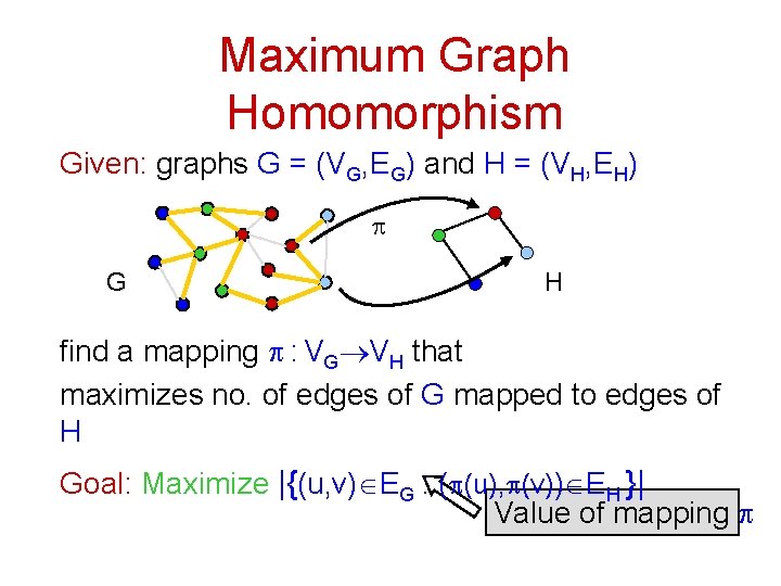 Maximum Graph Homomorphism Given: graphs G = (VG, EG) and H = (VH, EH)