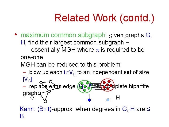 Related Work (contd. ) • maximum common subgraph: given graphs G, H, find their