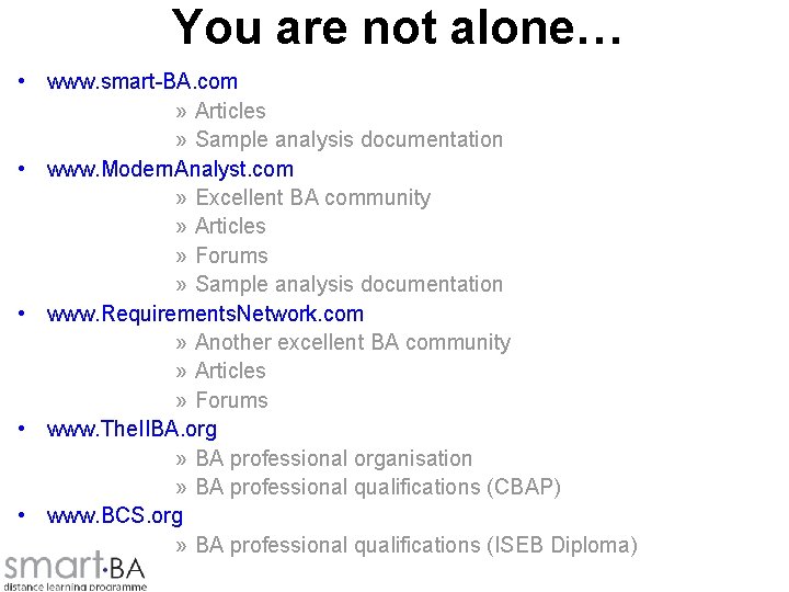 You are not alone… • www. smart-BA. com » Articles » Sample analysis documentation