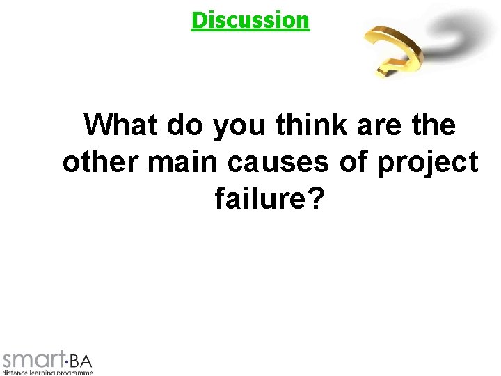 Discussion What do you think are the other main causes of project failure? 