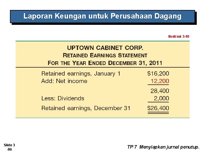 Laporan Keungan untuk Perusahaan Dagang Ilustrasi 3 -40 Slide 3 -86 TP 7 Menyiapkan