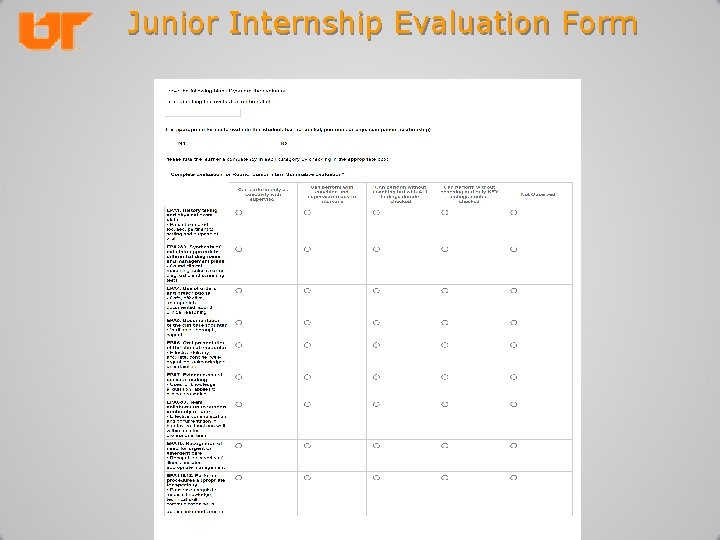 Junior Internship Evaluation Form 