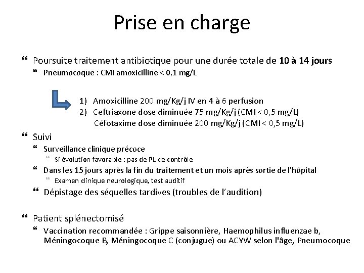 Prise en charge Poursuite traitement antibiotique pour une durée totale de 10 à 14