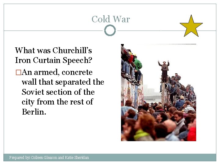 Cold War What was Churchill’s Iron Curtain Speech? �An armed, concrete wall that separated