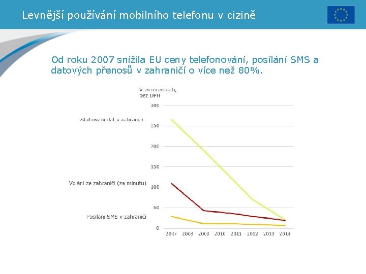 Levnější používání mobilního telefonu v cizině Od roku 2007 snížila EU ceny telefonování, posílání