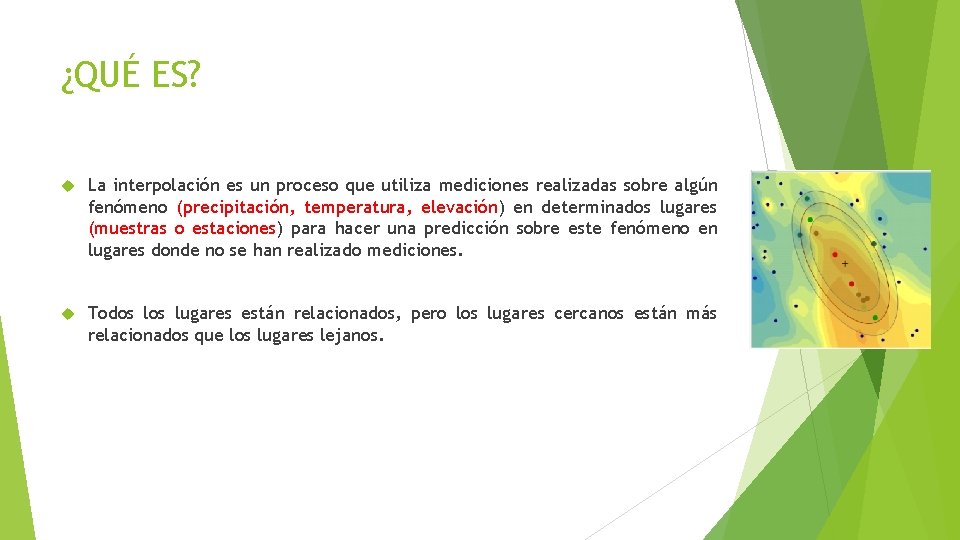 ¿QUÉ ES? La interpolación es un proceso que utiliza mediciones realizadas sobre algún fenómeno