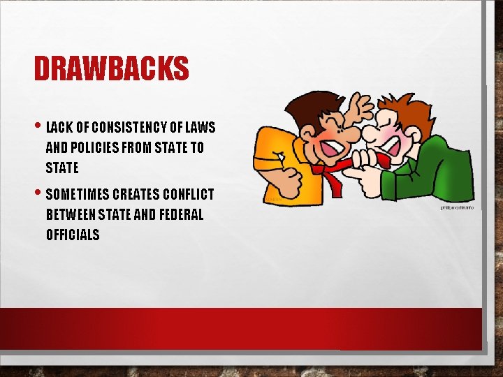 DRAWBACKS • LACK OF CONSISTENCY OF LAWS AND POLICIES FROM STATE TO STATE •