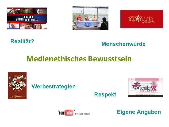 Realität? Menschenwürde Medienethisches Bewusstsein Werbestrategien Respekt Eigene Angaben 