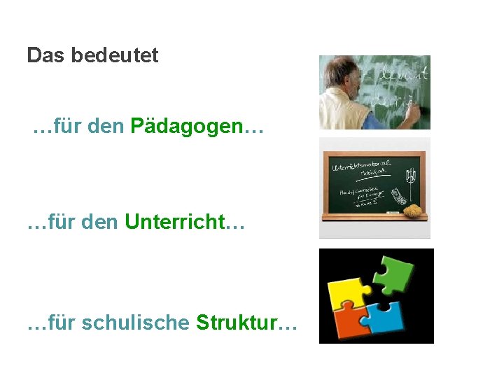 Das bedeutet …für den Pädagogen… …für den Unterricht… …für schulische Struktur… 