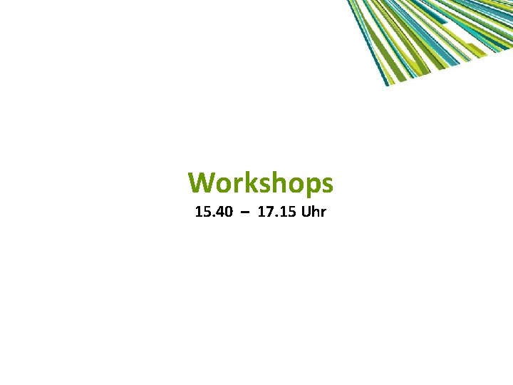 Workshops 15. 40 – 17. 15 Uhr 