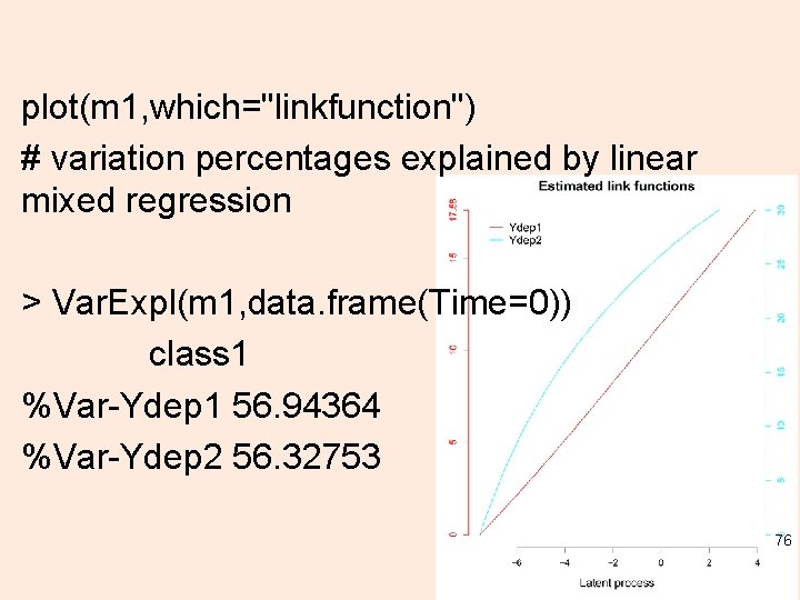 plot(m 1, which="linkfunction") # variation percentages explained by linear mixed regression > Var. Expl(m