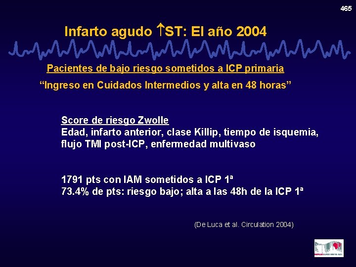 465 Infarto agudo ST: El año 2004 Pacientes de bajo riesgo sometidos a ICP