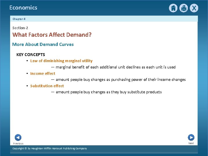 Economics Chapter 4 Section-2 What Factors Affect Demand? More About Demand Curves KEY CONCEPTS Economics Chapter 4 Section-2 What Factors Affect Demand? More About Demand Curves KEY CONCEPTS