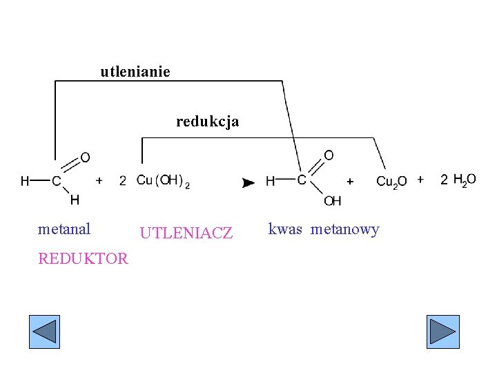 utlenianie redukcja metanal REDUKTOR UTLENIACZ kwas metanowy 