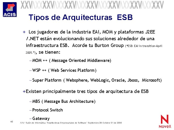 Tipos de Arquitecturas ESB + Los jugadores de la industria EAI, MOM y plataformas