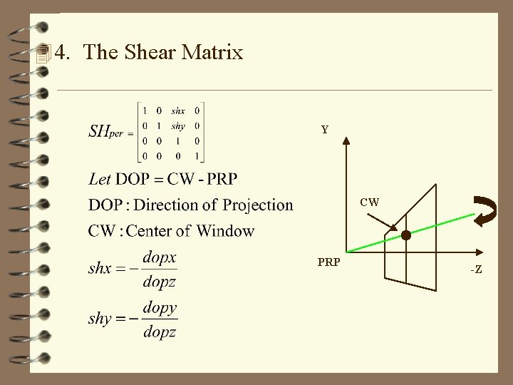 4 4. The Shear Matrix Y CW PRP -Z 