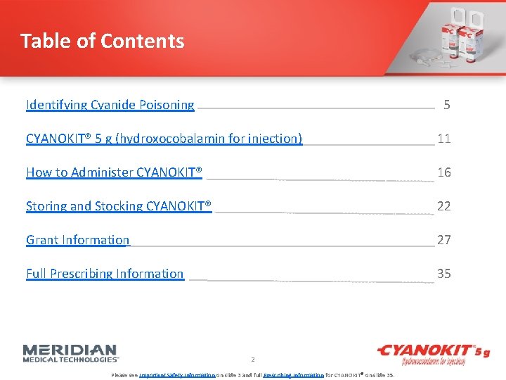 Table of Contents Identifying Cyanide Poisoning 5 CYANOKIT® 5 g (hydroxocobalamin for injection) 11