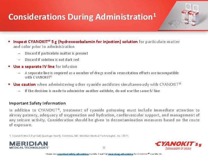 Considerations During Administration 1 • Inspect CYANOKIT® 5 g (hydroxocobalamin for injection) solution for