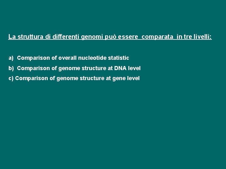 La struttura di differenti genomi può essere comparata in tre livelli: a) Comparison of