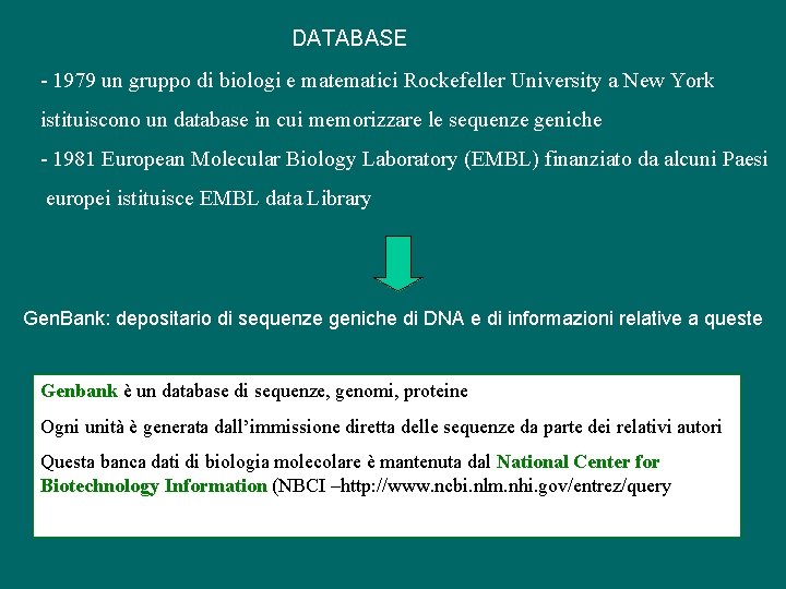 DATABASE - 1979 un gruppo di biologi e matematici Rockefeller University a New York