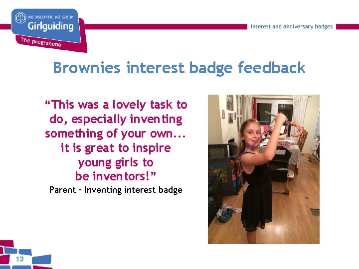 Brownies interest badge feedback “This was a lovely task to do, especially inventing something