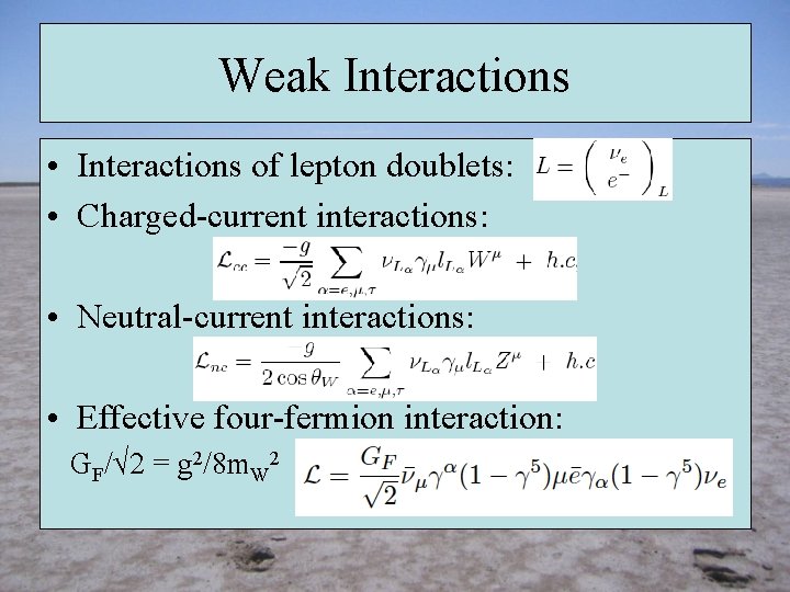 Weak Interactions • Interactions of lepton doublets: • Charged-current interactions: • Neutral-current interactions: •