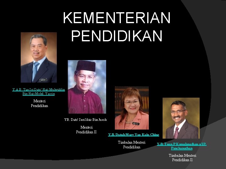 KEMENTERIAN PENDIDIKAN Y. A. B. Tan Sri Dato' Haji Muhyiddin Bin Haji Mohd. Yassin
