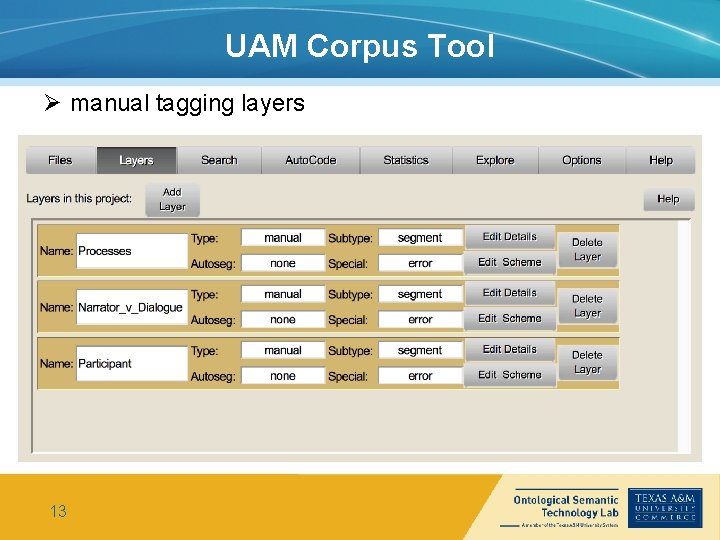 UAM Corpus Tool Ø manual tagging layers 13 