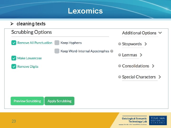 Lexomics Ø cleaning texts 23 