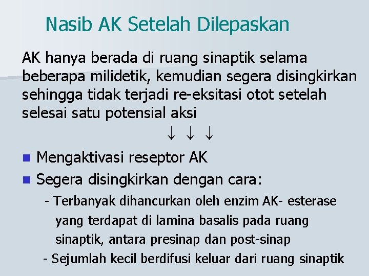 Nasib AK Setelah Dilepaskan AK hanya berada di ruang sinaptik selama beberapa milidetik, kemudian